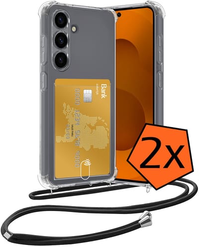 Hoesje Geschikt voor Samsung S25 FE Hoesje Met Telefoonketting Pasjeshouder Shockproof Case Koord - Hoesje Geschikt voor Samsung Galaxy S25 FE Hoes Met Kaarthouder - Transparant - 2 PACK