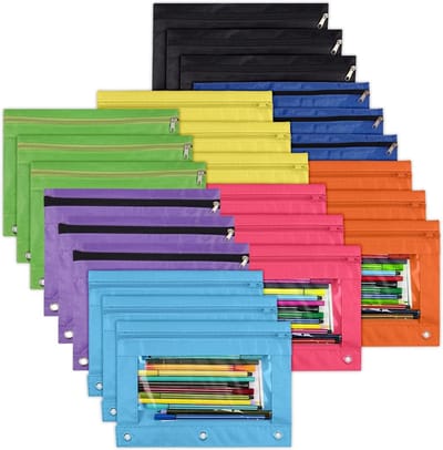 Potloodzakje met Ringen - Etui 3 Ringband - School Organisatie - Doorzichtig Venster - 25x18.5cm - 8 Kleuren