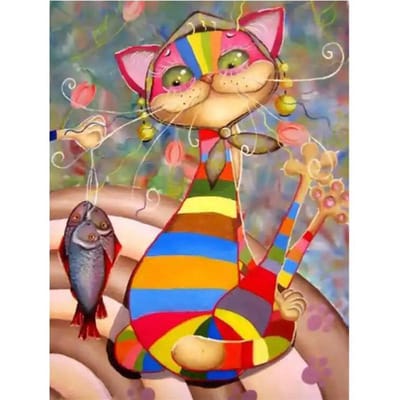 Diamond Painting Comic Cat Catching Fish Diamond Borduren Craft Painting Gift Diamond Wall Arts 20X30CM