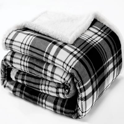 Luxe Sherpa Fleece Plaid Deken voor Bank en Bed, Zacht en Warm Geruit Zwart