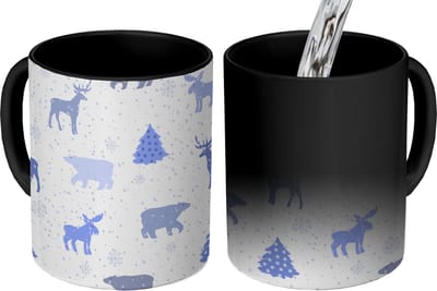 Magische Mok - Foto op Warmte Mokken - Koffiemok - Hert - Patroon - Sneeuw - Magic Mok - Beker - 350 ML - Theemok