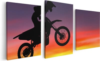 Artaza Canvas Schilderij Drieluik Silhouet Van Een Motorcross In De Lucht  - 120x60 - Foto Op Canvas - Canvas Print