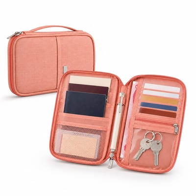 Consumerce® Canvas Reisportefeuille en Paspoorthouder – Roze – Document Organizer – Travel Wallet Organiser – Papier File Houder – Reispapieren Mapje – Reisportemonnee – Portefeuille – Hoes – Hoesje - Cover