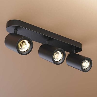 HOFTRONIC LED plafondlamp rechthoekig – 3 spots kantelbaar en draaibaar – dimbaar – matzwart aluminium – IP20 – GU10 fitting exclusief lichtbron – moderne plafondverlichting woonkamer slaapkamer