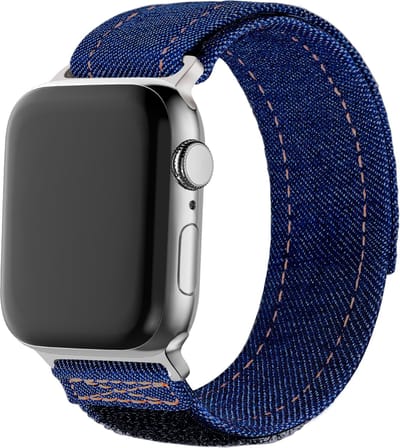 Bandz Nylon 'Denim' bandje met klittenbandsluiting - geschikt voor Apple WatchSeries 1/2/3/4/5/6/7/8/9/10/11/SE/SE2/SE3/Ultra (2/3) - maat: 44mm / 45mm / 46mm / 49mm (blauw)