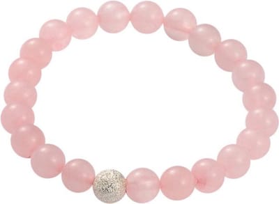 Edelstenen armband Silver Ball Rose Quartz - roze - zilver - rozenkwarts - elastisch - luxe sieraden zakje - armband dames - roze armband - elastisch armband