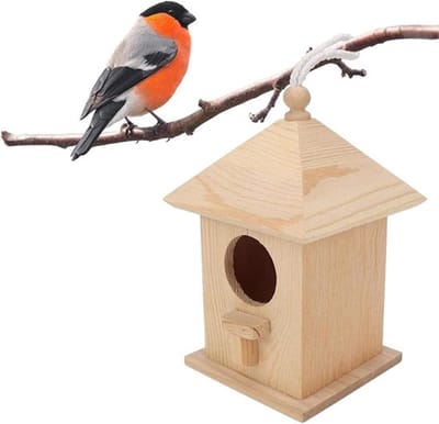Allecto- Vogelhuisje Hout - Vogelkooi - DIY - Hangend - Decoratie - Kleine Vogels - Geschikt voor Merk - Bruin houten vogelhuis Creatieve houten hangende vogelhuis voor kleine vogels DIY vogelkooi maken of decoratie.