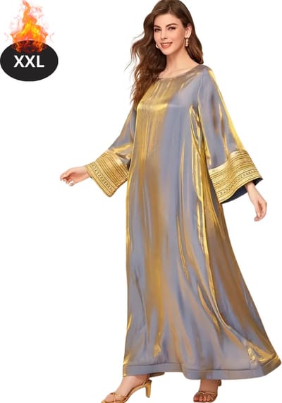 Bovista Islamitische Kleding - Djellaba Dames - Moslim Kleding - Arabisch Dames Kaftan - Alhamdulillah - Grijs/Goud XXL