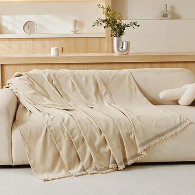 Luxe Chenille Plaid 130x180 cm - Zachte Bank- en Slaapkamerdeken Crèmebeige