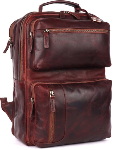 DE LAMASSU® (Alfred) leren laptoprugzak – business rugzak voor dames en heren – geschikt tot 17 inch – met trolleyband, vintage look & luxe geschenkverpakking