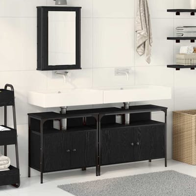 vidaXL - Badkamermeubels - 3 - st - Zwart - 80 - x - 30 - x - 60 - cm - Bewerkt - hout