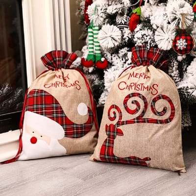 Grote Kerstcadeauzakken met Trekkoord Herbruikbaar Canvas