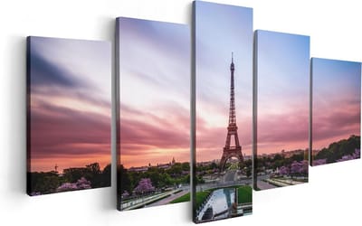 Artaza Canvas Schilderij Vijfluik Eiffeltoren In Parijs Met Kleurrijke Hemel - 100x50 cm - Wanddecoratie Woonkamer - Schilderijen - Muurdecoratie
