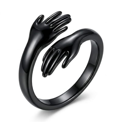Zwartkleurige ring dames aanschuifring open ring handen omhelzing ring verstelbare vriendschapsring minimalistische statement ring sieraden