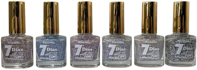 Leticia Well - Confetti / Glitter Nagellak - Set van 6 flesjes - Transparant met gekleurde zwarte, blauwe, witte, roze, gouden combinaties - Inhoud per flesje 13 ml.