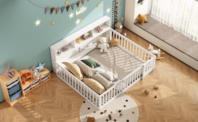 Dagbed - Opbergbed Met Lades - 140x200cm - Peuterbed Met Leuning - Grenenhout - Inclusief Lattenbodem - Zonder Matras - Wit