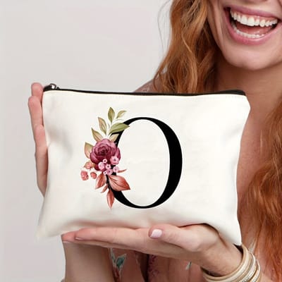 Gepersonaliseerde make-up tasjes van A tot Z - Verjaardagscadeaus - Unieke cadeaus voor bruiden en bruidsmeisjes, met bloemenmotieven, geschikt als bedankjes en voor het organiseren van cosmetica,De letter O