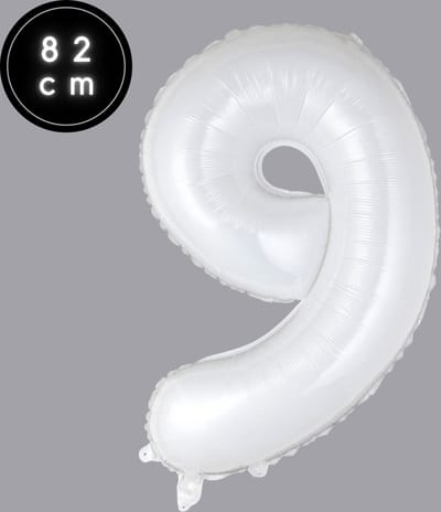 Cijfer Ballonnen - Nummer 9 - Wit - 82 cm - Helium Ballon - Fienosa- Leeftijd verjaardag - Verjaardagsballon - Verjaardag