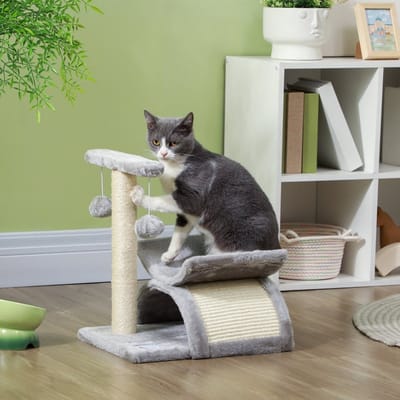Wishdor - Kattenkrabpaal - sisal - pluche - L40 x B30 x H43 cm LIGHT GREY