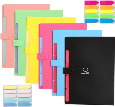 Set van 6 A4 Documentenmappen met Labels - Uitbreidbare Organizer voor Thuis en Kantoor, Ideaal voor Documenten en Papieren in 6 Kleuren