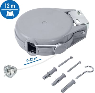 *** De ultieme Uittrekbaar Muur Waslijn met Oprolbare Waslijndraad Box en Automatische Uittrekbare Wand Drooglijn - Buiten - 12 Meter -van Heble® ***