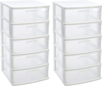 Plasticforte Ladeblok met 2x lades - wit/transparant - L40 x B39 x H81 cm - grote lades van 24 liter
