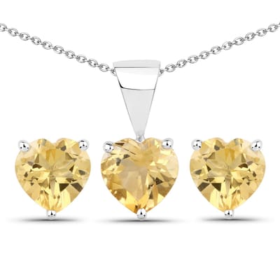 Vira Jewels Schmuck-Set Silber 925 rhodiniert Ohrringe und Halskette mit echtem Citrin in Herzform