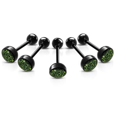 Aramat Jewels | Tongpiercings | Bioplast Tongpiercing met Dierenhuid Motief | Luipaard-Groen | |8mm | Kunststof | Volwassenen | Verkleurd niet