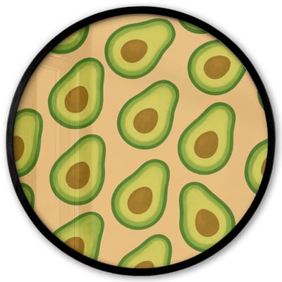 Poster in lijst Rond - Fotolijst 40x40 cm - Posters - Avocado - Patroon - Groen - Pit - Ronde posterlijst zwart - Decoratie - Wanddecoratie woonkamer - Muurdecoratie slaapkamer