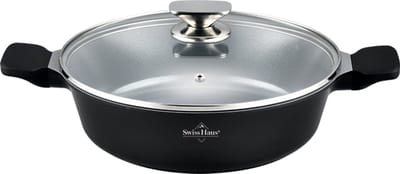 Swiss Haus® BLC26B Hapjespan Inductie met Deksel - Ø 26 cm / 2.9 Liter - PFAS Vrij - Hapjespannen Voor Alle Warmtebronnen - Braadpan Met Sapphire™ Antiaanbaklaag - Zwart