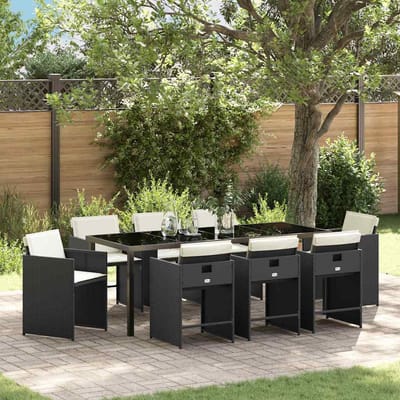 vidaXL - Tuin - Eettafel - Set - 9 - st - Zwart - poly - rattan