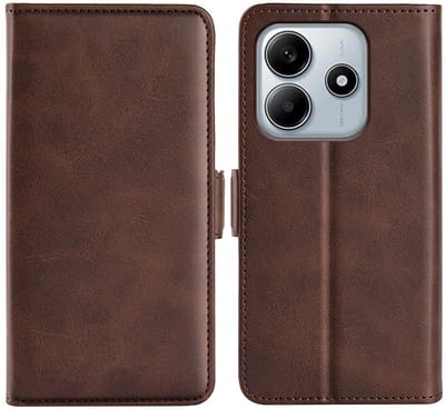 MobyDefend Hoesje - Geschikt voor Xiaomi Redmi Note 14 5G - Luxe Wallet Book Case (Sluiting Zijkant) - Bruin