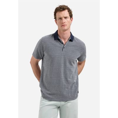 NO-EXCESS blauwe heren polo   Rib kraag   Regular fit   Grafisch patroon   Knoopsluiting   Korte mouw Blauw M