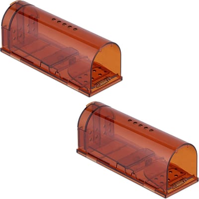 Levende muizenval set van 2 - diervriendelijk - HBD 65x17x6 cm - inloopval - muizen - kunststof - oranje