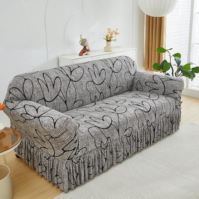 Geprinte Bankhoezen met Ruches voor Woonkamer Stretch Bankhoes Sofa Slipcover Meubelbeschermer Gemakkelijk Aangebracht Wasbaar Small gray
