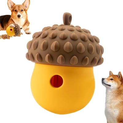 Hond Traktatie Dispenser - Voerbal Hond - Hond Trainen - Eikelvormig Ontwerp - 9.5 x 9.5 x 12.5 cm - Bruin