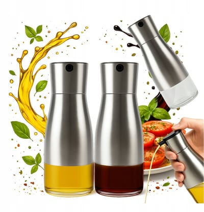 2x Glazen Oliedispenser Fles met Metalen Dop - 320 ml