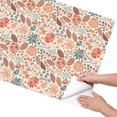 Coloray Meubel Wrap Folie - Oranje Meubelfolie - 75x150 cm - Decoratiefolie Bloemmotieven - Meubel Wrap Folie - Scandinavisch Meubelfolie - Plakfolie Meubels - Keuken decoratie - Bloemen en planten