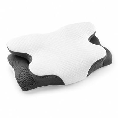 Sleeptime® Vlinderkussen Memory Foam – Tegen Nekklachten & Slaapapneu – 69×40x15cm – Wit/Antraciet – Rug Zij Buikslapers
