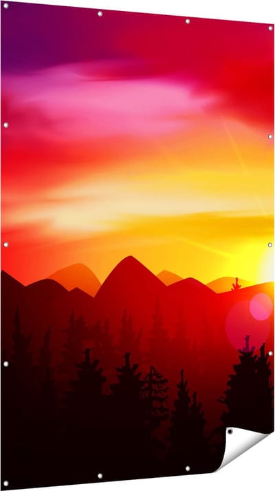 Gards Tuinposter Zonsondergang in de Bergen - Abstract - 120x180 cm - Tuindoek - Tuindecoratie - Wanddecoratie buiten - Tuinschilderij