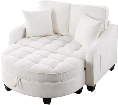 KOMHTOM 2-in-1 bank met opbergruimte ademende en huidvriendelijke stof beige eucalyptushout