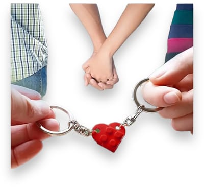 Set van 2 Sleutelhangers – Hart van Bouwblokjes | Leuk voor Stellen, Vrienden & Cadeau