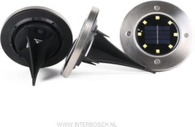 Benson - Solar Grondspot - Zonnepaneel - Ø 12 x 11.5 cm - RVS - 8 LED per lampje - Tuin - Voordeel Set 6 stuks