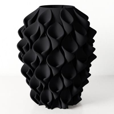 Fleuriek vaas STERRE - Zwart H26 cm - Bijzondere designvaas met golvend reliëf - Unieke blikvanger voor tafel of dressoir - Voor zijdebloemen of droogbloemen