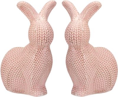 Home & Styling Decoratie paashaas / konijn - 2x - roze - dolomiet - 14 cm - paasdecoratie