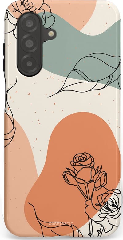 Casetastic hoesje geschikt voor Samsung Galaxy A26 - Dubbellaagse bescherming - Lijnenspel roos - Fashion Case - Saliegroen Perzik Zand