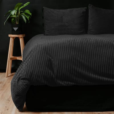 Sleeptime dekbedovertrek Rib Teddy Zwart 140x200/220 cm