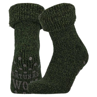Huissokken heren - Wol - Anti slip - Army Groen - 39/42