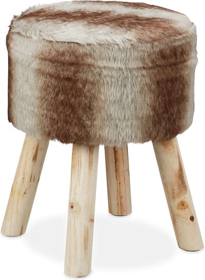krukje met vacht - op poten - klein voetenbankje - ronde hocker - kruk - 42 x 33 cm