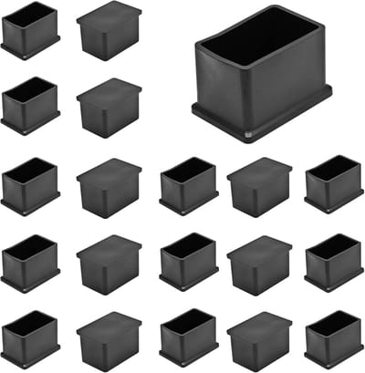 20x Zwarte Rechthoekige Stoelpootdoppen voor Vloerbescherming - 25x50 mm Pootcaps